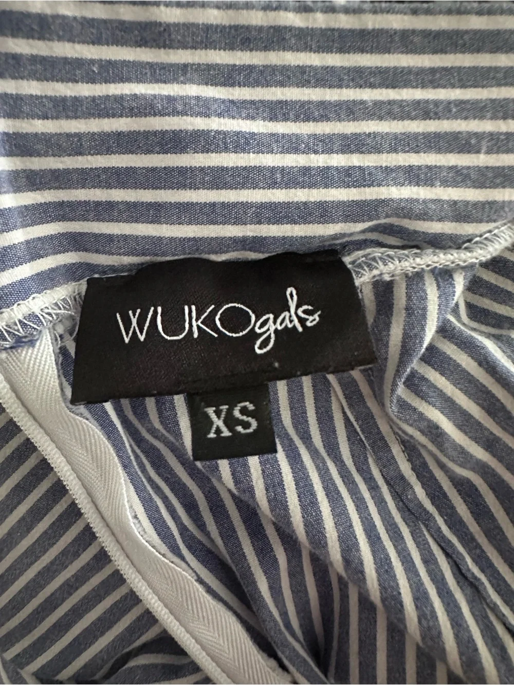 Striped Blue Button-Front Midi Skirt with Ruffle Hem